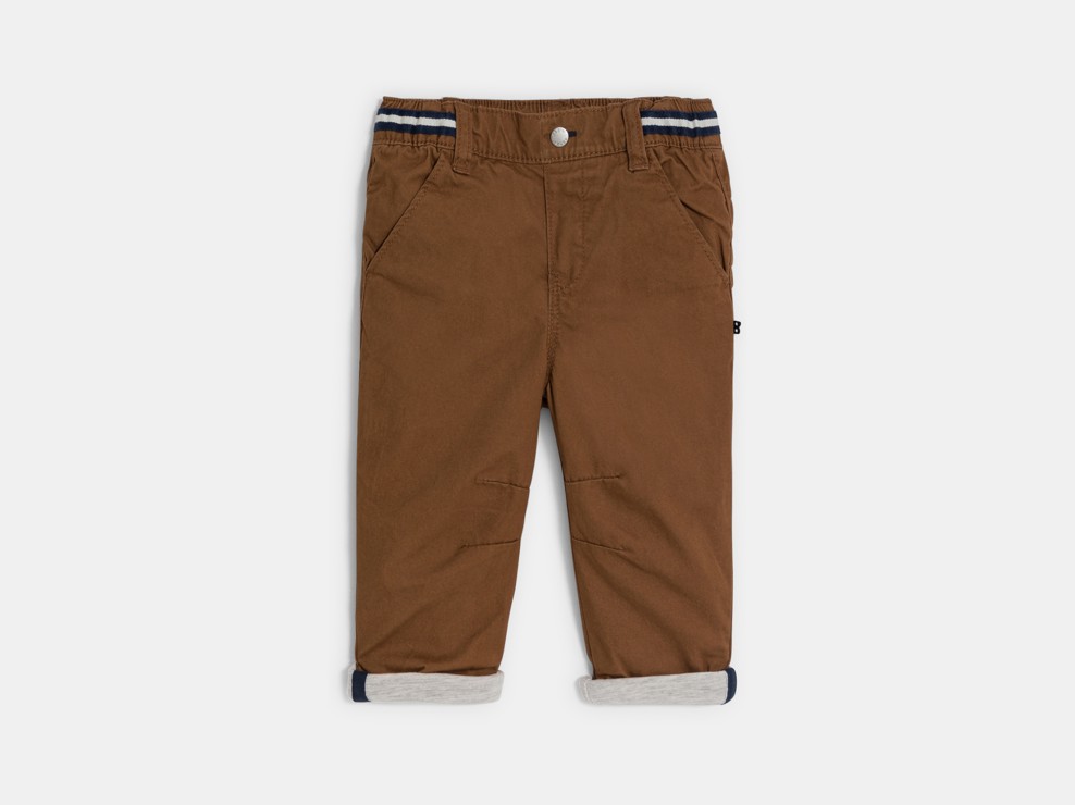 Pantalon coton taille élastiquée marron bébé garçon 1