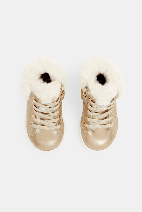 Baskets montantes fourrées jaune bébé fille 2