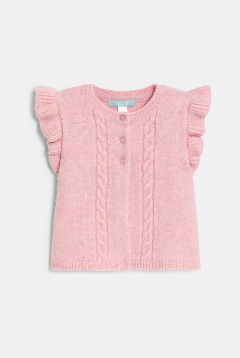 Gilet en maille tricot sans manches rose bébé fille