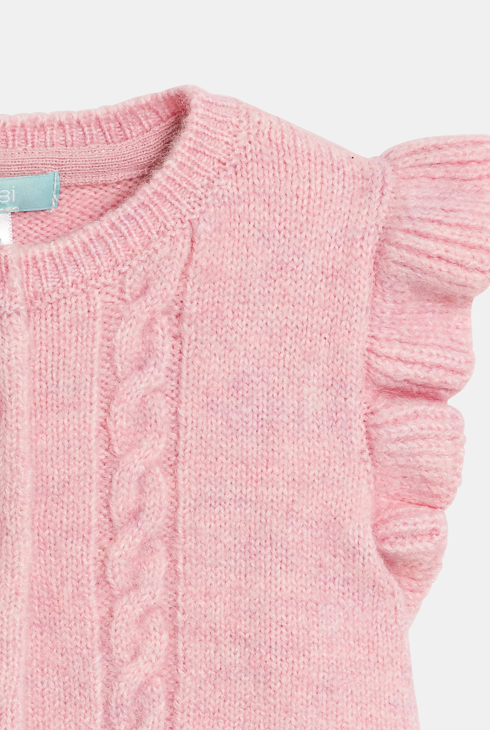 Gilet en maille tricot sans manches rose bébé fille