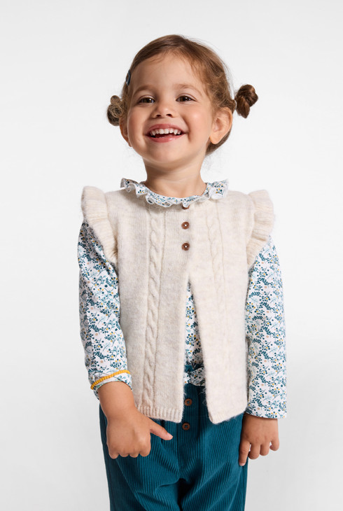 Gilet en maille tricot sans manches blanc bébé fille 1
