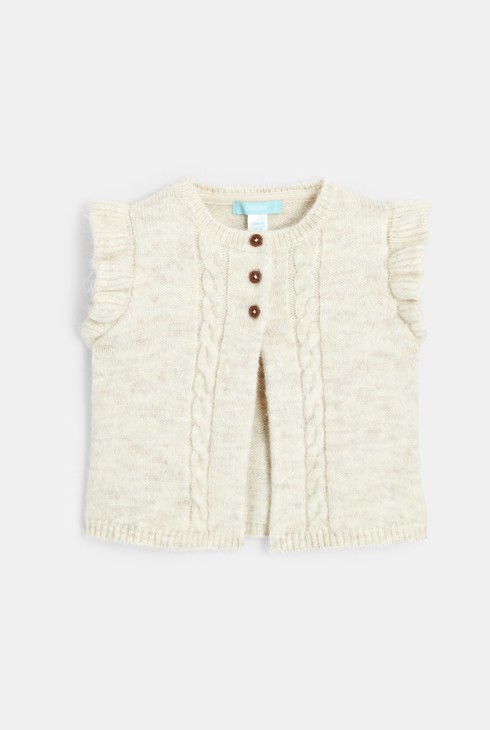 Gilet en maille tricot sans manches blanc bébé fille 2