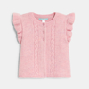 Gilet en maille tricot sans manches rose bébé fille