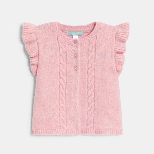 Gilet En Maille Tricot Sans Manches Rose Bébé Fille - Violet Hortensia - 3A - OBAIBI