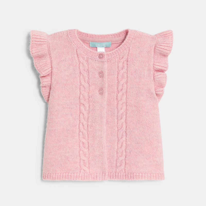 Gilet en maille tricot sans manches rose bébé fille - 4A