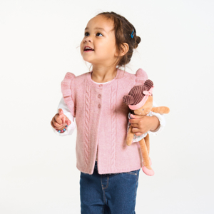 Gilet en maille tricot sans manches rose bébé fille 1