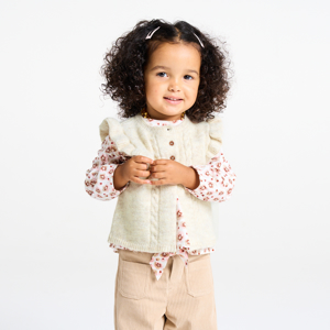 Gilet en maille tricot sans manches blanc bébé fille 1