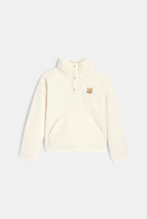 Sweat en moumoute polaire écru Fille 2