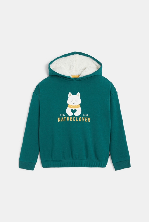 Sweat-shirt à capuche à message vert Fille 1