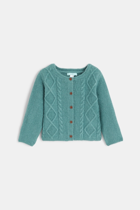 Gilet maille tricot torsadée vert bébé fille 1