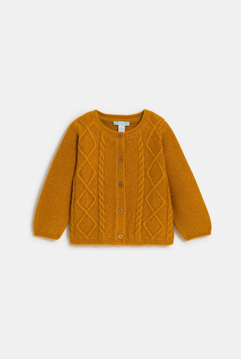Gilet maille tricot torsadée jaune bébé fille 1