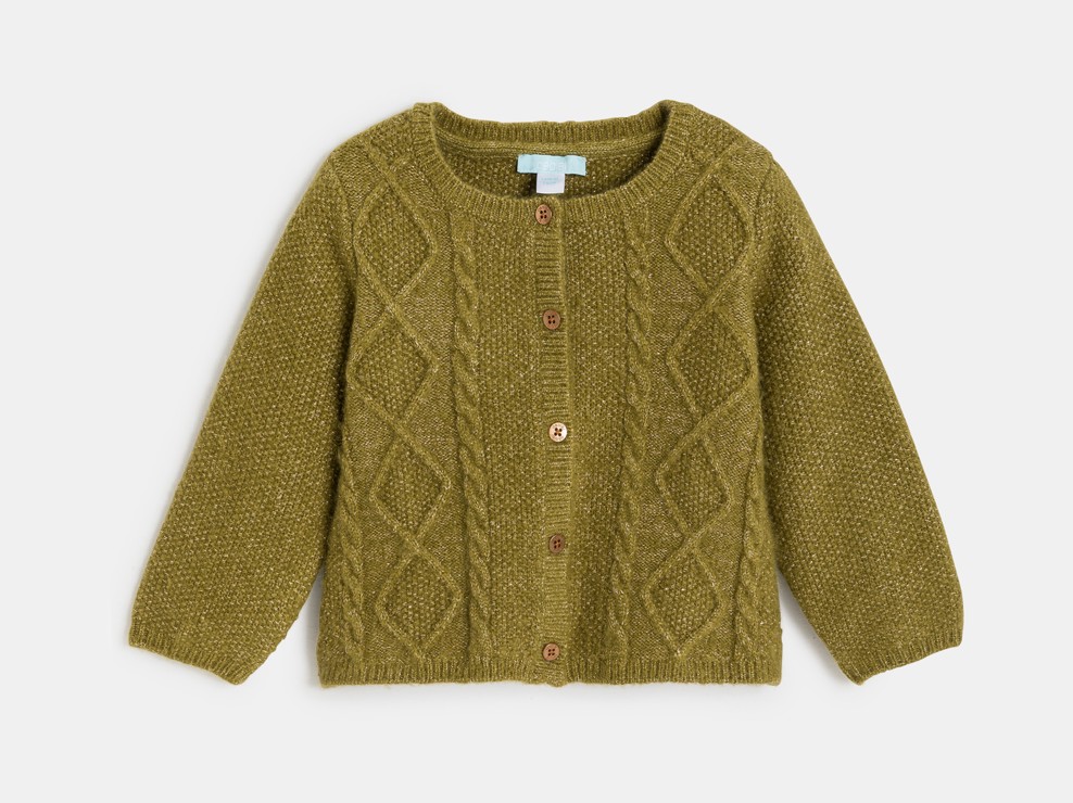 Gilet maille tricot torsadée vert bébé fille 2