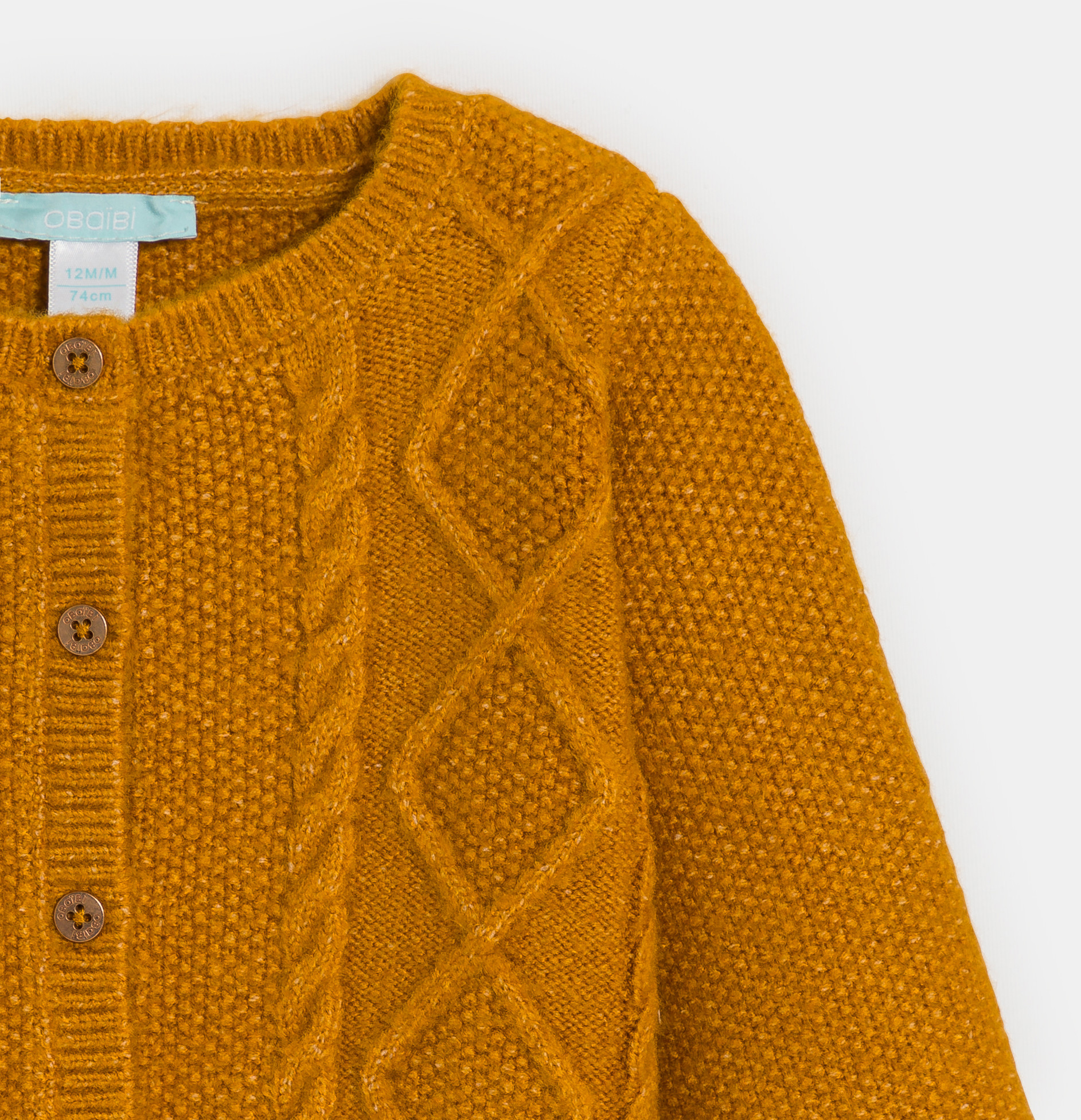 Gelbe Weste aus Zopfmuster-Strickgewebe Baby Mädchen 2