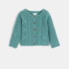 Gilet maille tricot torsadée vert bébé fille