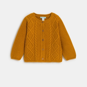 Gilet maille tricot torsadée jaune bébé fille 1