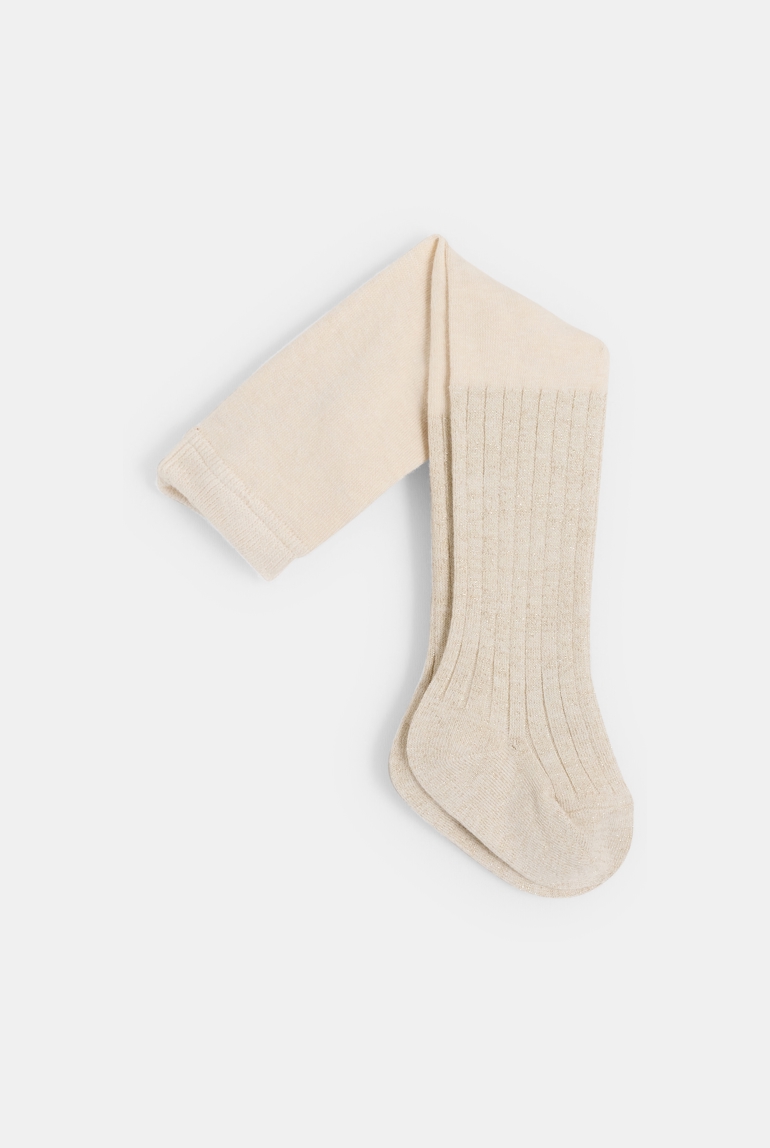 Collants en coton côtelé avec fil brillant blanc bébé fille 1