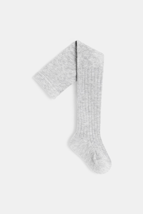 Collant in cotone a costine con fili glitter grigi neonata 1