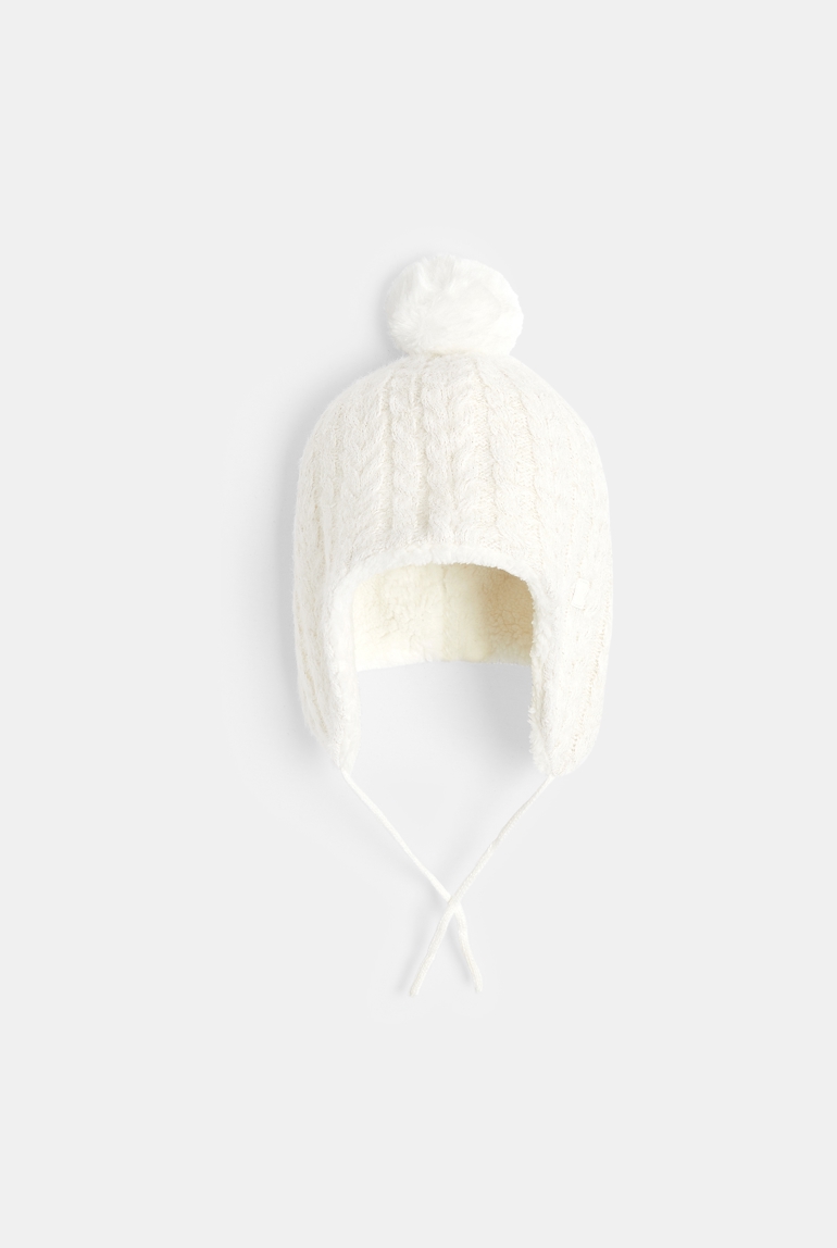 Bonnet péruvien en maille tricot doublée blanc pailleté bébé fille 1