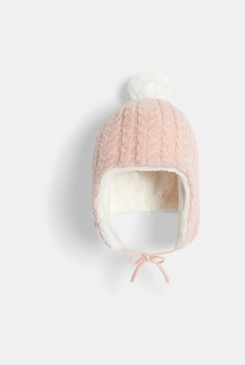 Rosa Inkamütze aus gefüttertem Strick mit Glitzer Kleinkind Mädchen 1