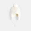 Bonnet péruvien en maille tricot doublée blanc pailleté bébé fille