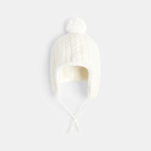 Bonnet péruvien en maille tricot doublée blanc pailleté bébé fille 1