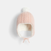 Bonnet péruvien en maille tricot doublée rose pailleté bébé fille