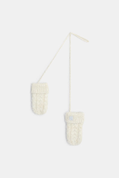 Moufles en maille tricot mousseux blanches bébé fille 1