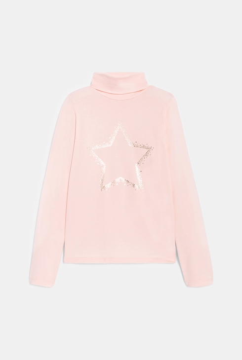 Rosa Rollkragen-T-Shirt mit Sternmotiv Mädchen 1