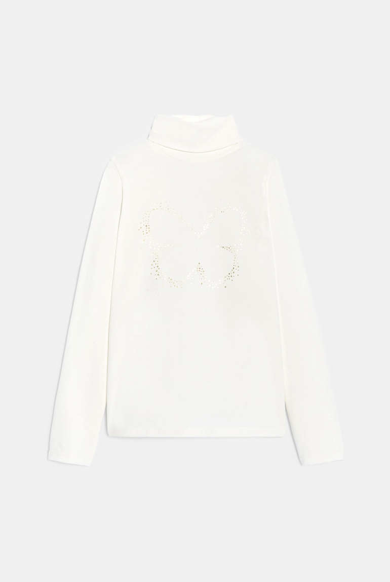 T-shirt col roulé motif papillon blanc Fille 1