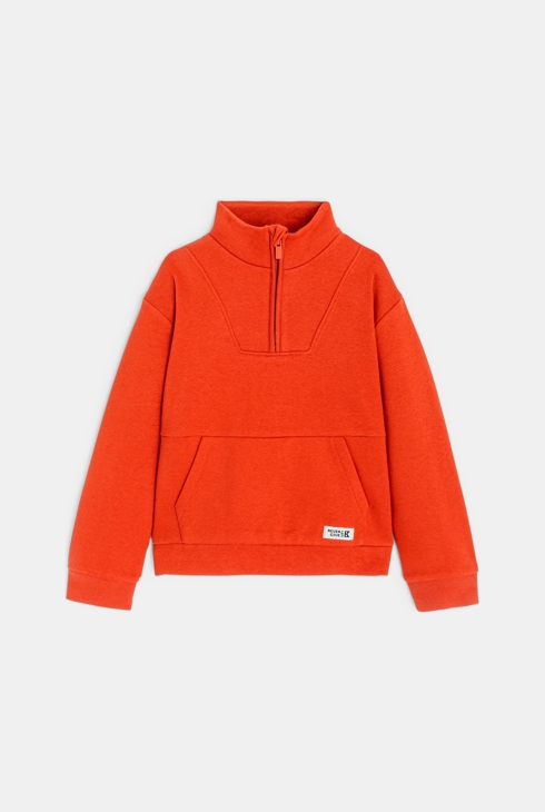 Oranges Sweatshirt mit Truckerkragen 1