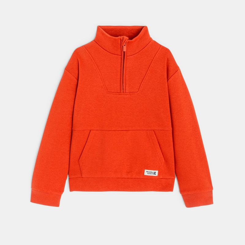 OKAIDI - Sweat-shirt col camionneur orange - Garcon