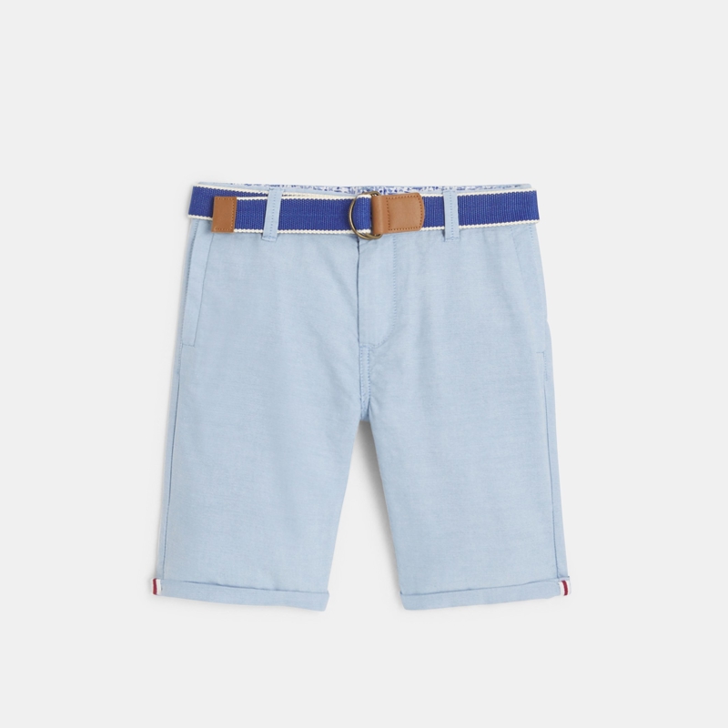 Blaue Bermuda-Shorts aus Leinen + Gürtel für Jungen