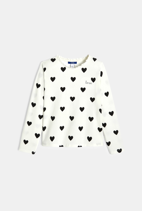 T-shirt blanc motif cœurs noirs Fille
