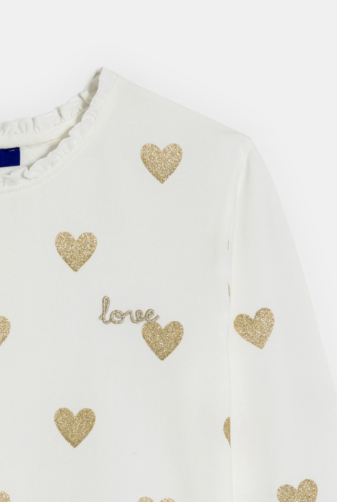 Weißes T-Shirt mit goldfarbenem Herzmotiv für Mädchen