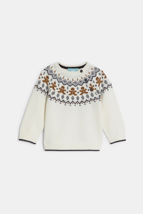 Pull maille tricot jacquard blanc bébé garçon