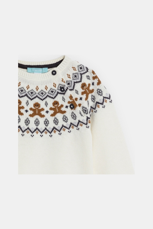 Pull maille tricot jacquard blanc bébé garçon