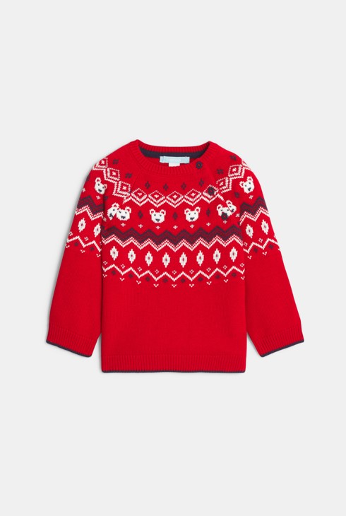 Pull maille tricot jacquard rouge bébé garçon 2