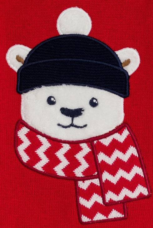 Roter Baby-Pullover aus Strickgewebe mit Bärenmotiv für Jungen 2