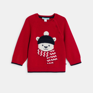 Pull maille tricot ourson rouge bébé garçon 1