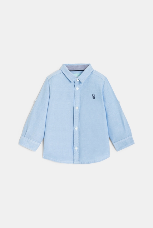 Chemise manches retroussables coton bleu bébé garçon