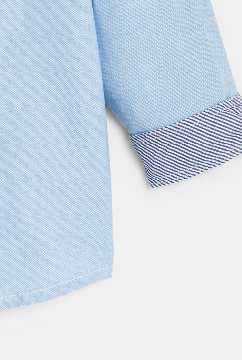 Chemise manches retroussables coton bleu bébé garçon