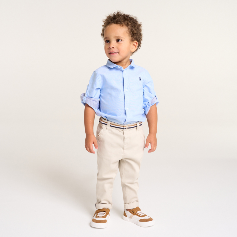 Chemise manches retroussables coton bleu bebe garcon Okaidi Obaibi