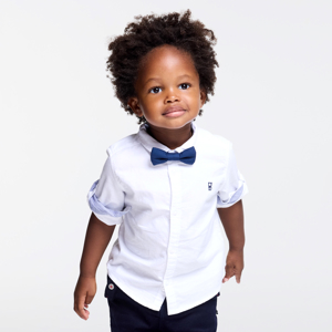 Baby boy’s white cotton roll-up sleeve shirt 1