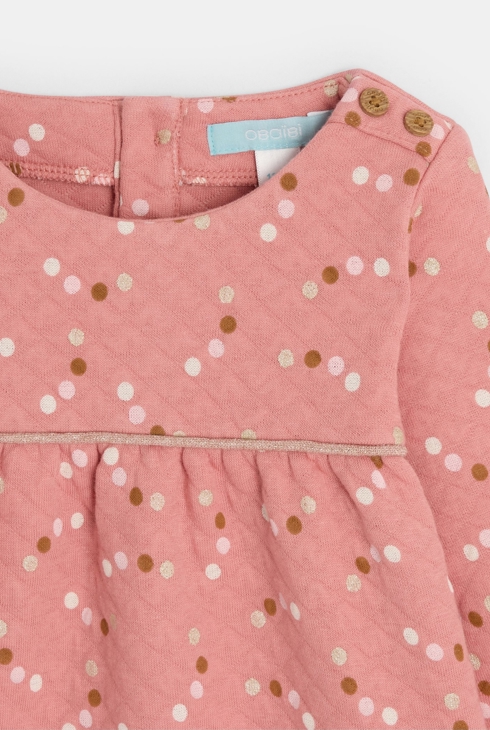 Rosa Baby-Steppkleid aus Baumwolle mit Pünktchen für Mädchen 2
