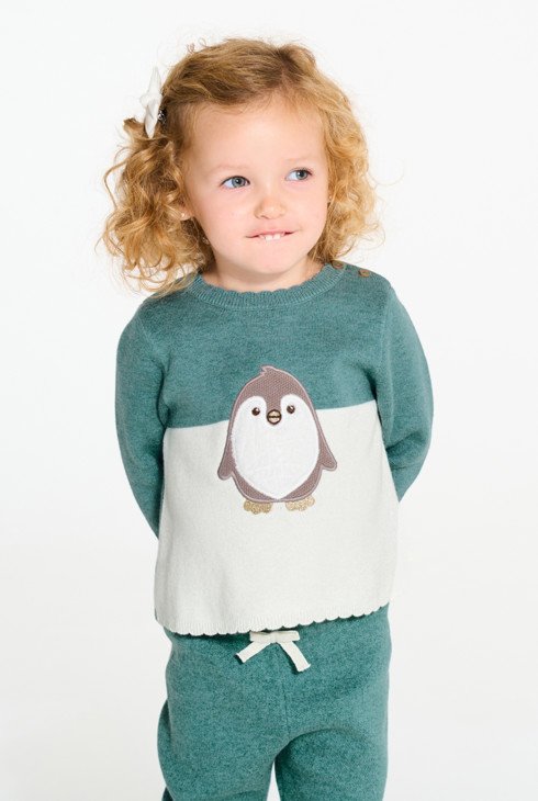 Strickpullover mit gesticktem Pinguinmotiv Kleinkind Mädchen 2