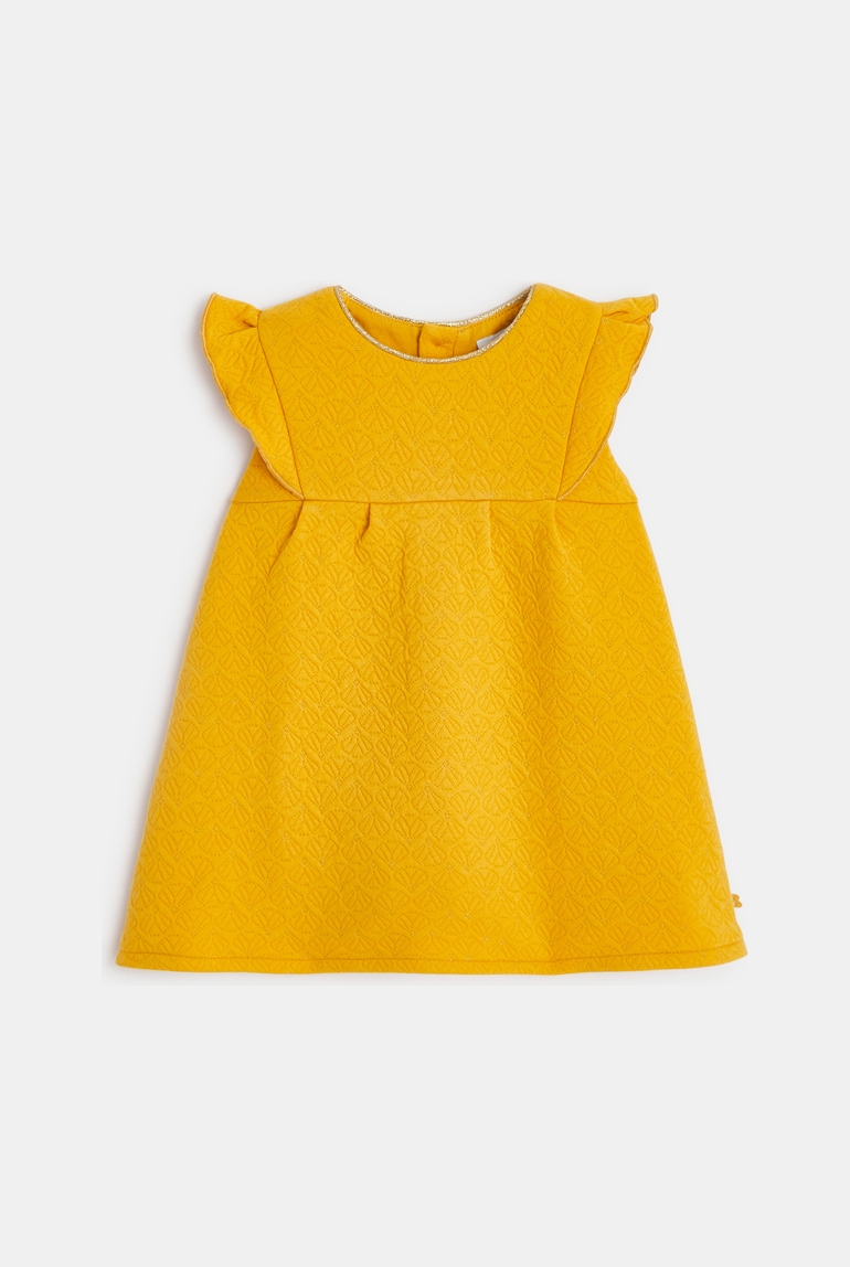 Robe coton fantaisie fleurie jaune bébé fille 1