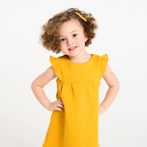 Baby girl's yellow floral textured cotton dress 1