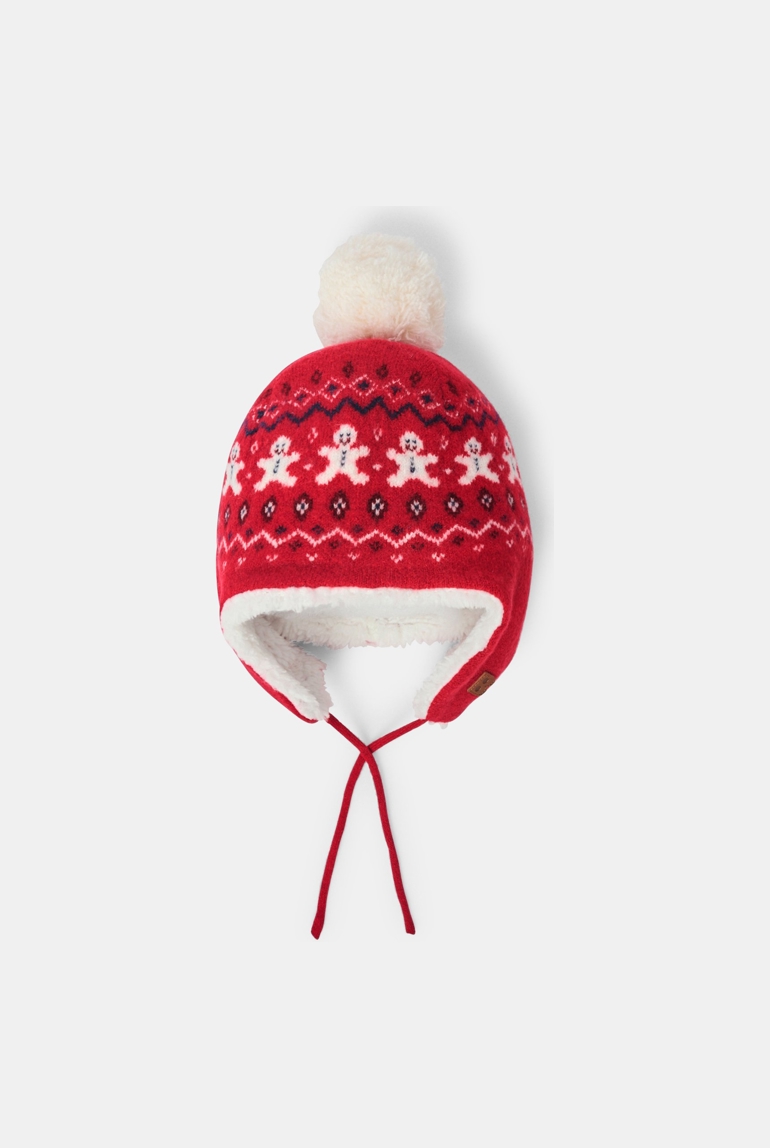 Bonnet péruvien jacquard doublé montagne rouge bébé garçon 1