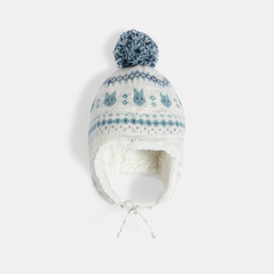 Bonnet péruvien jacquard doublé montagne bleu bébé garçon 1