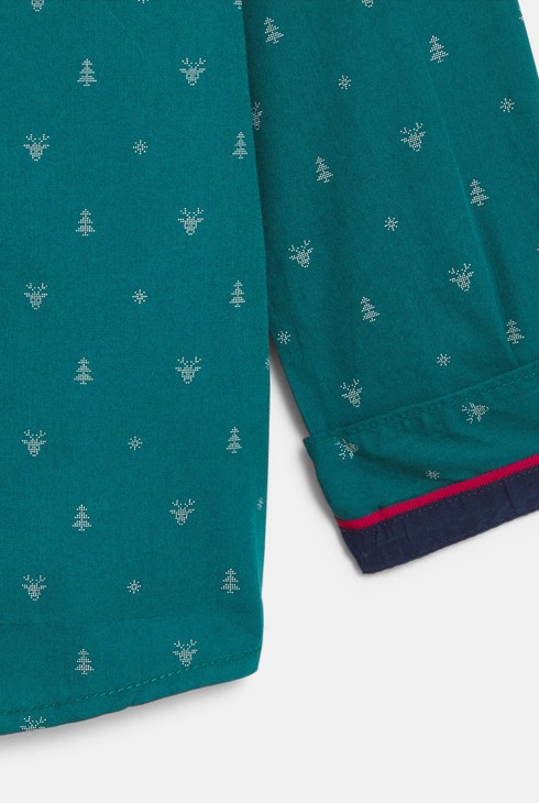 Grünes Hemd mit Print + Fliege für Jungen 2